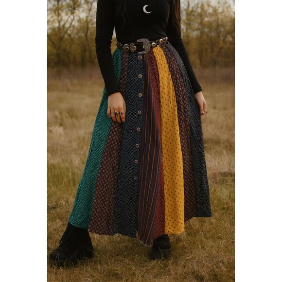 Carole Little button down color block patchwork witchy whimisgoth maxi skirt 16 - Picture 1 of 7